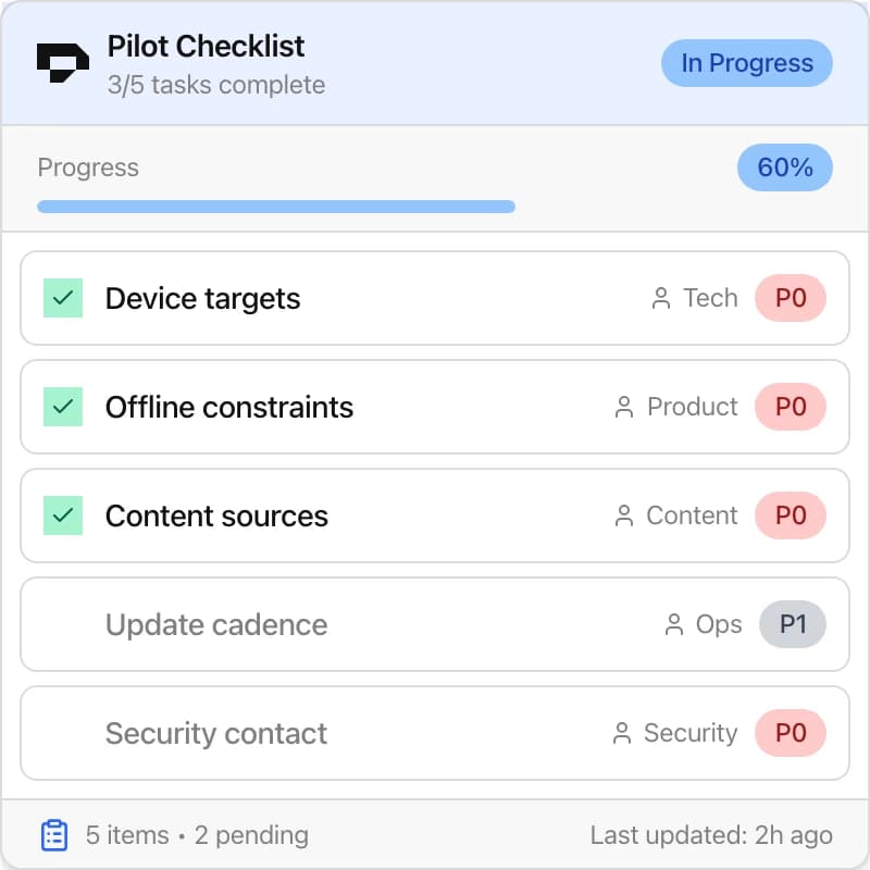 Pilot deployment checklist
